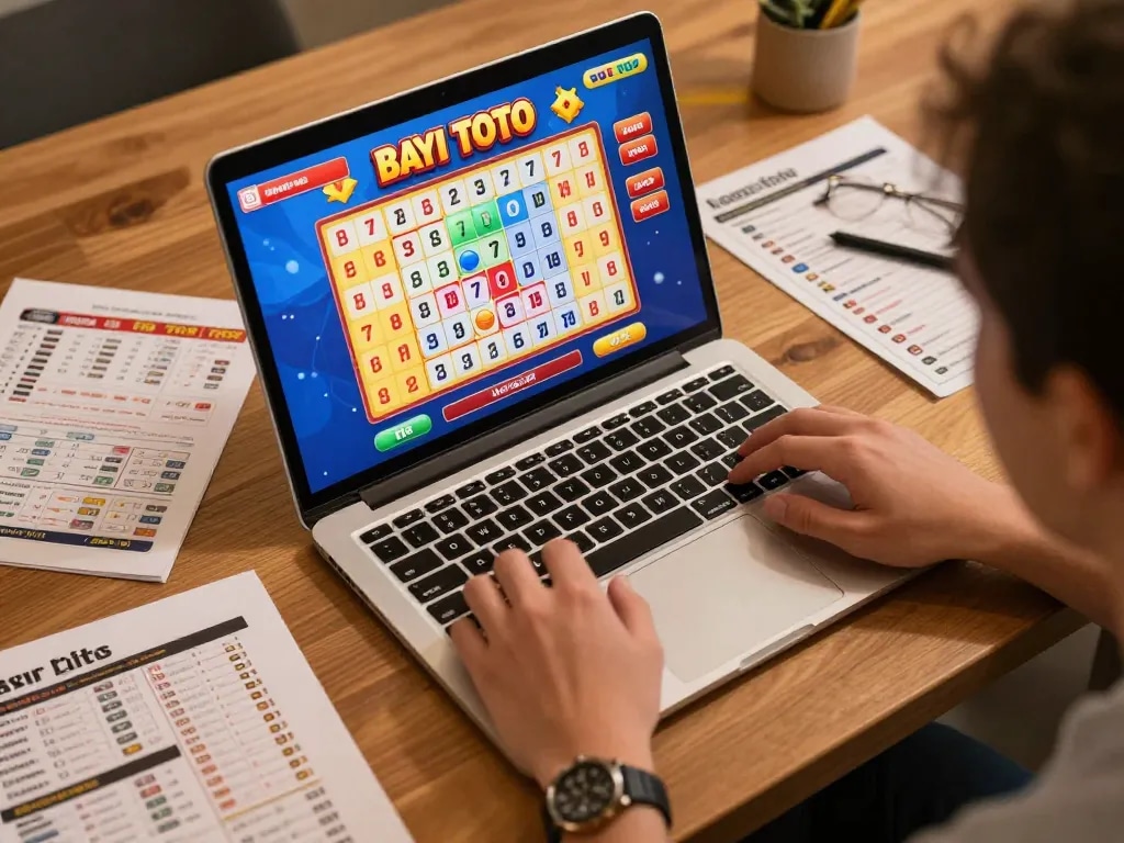 Bayi Toto players engaging online with a vibrant lottery game interface, showcasing excitement and strategic gameplay.