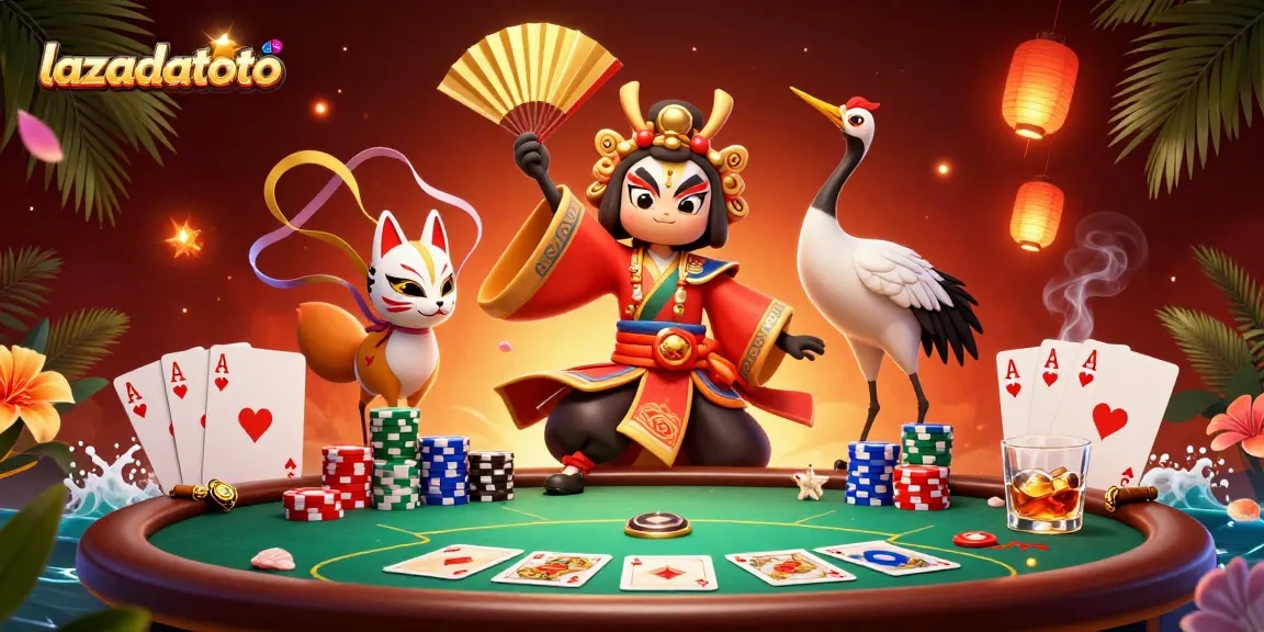 Experience exciting gameplay with lazadatoto's vibrant 3D casino scene featuring engaging poker elements.