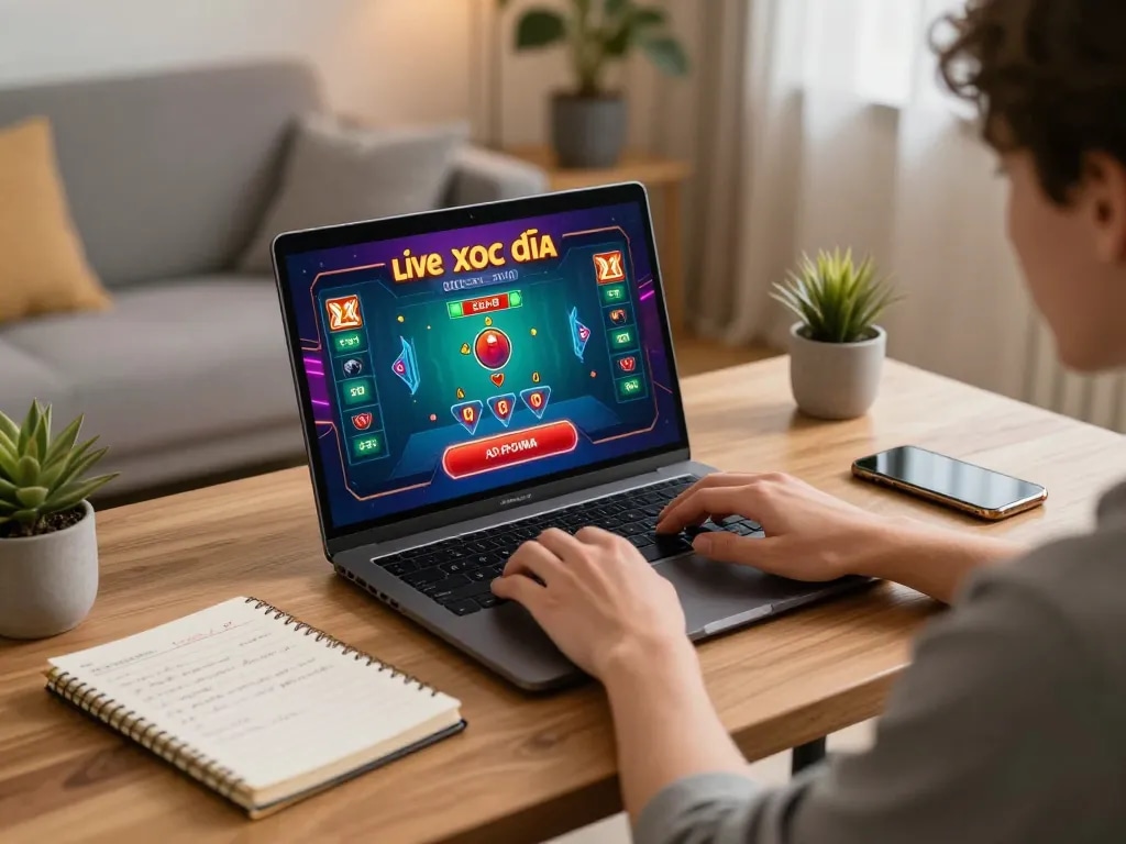 xóc đĩa là gì as seen on a live online gaming setup with colorful betting graphics on a laptop screen
