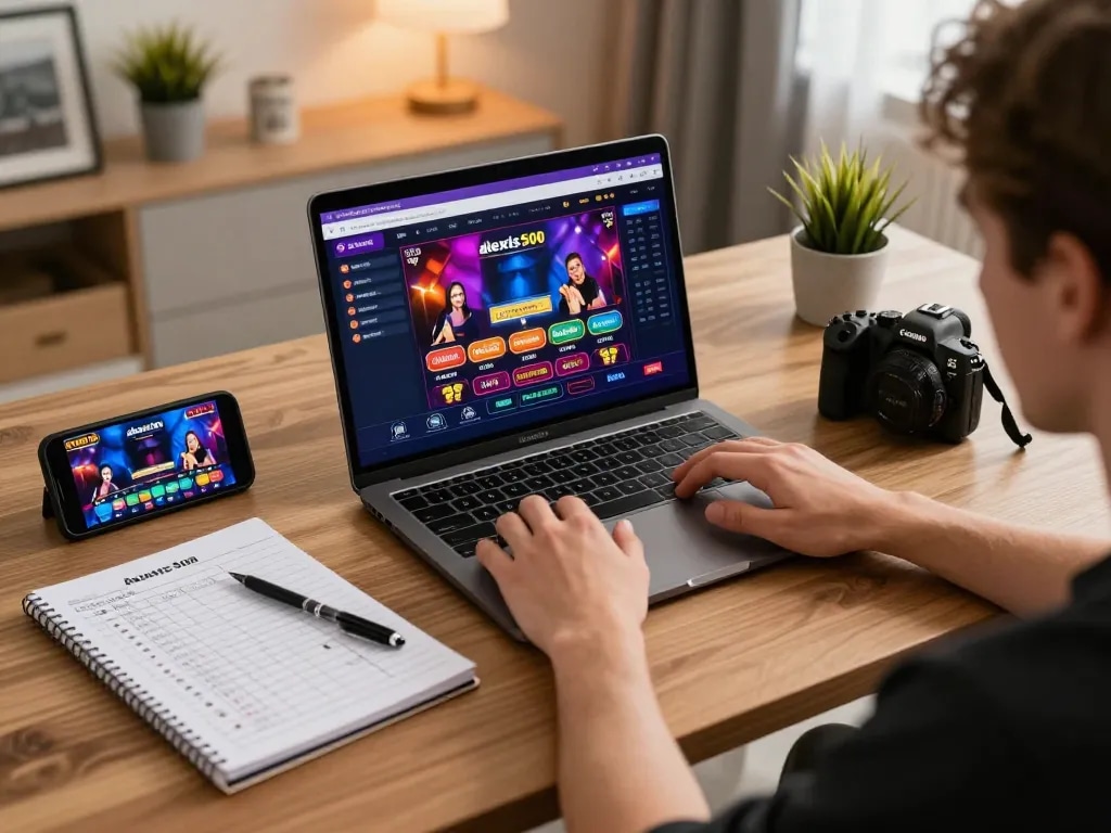 Pengalaman bermain game online yang menarik di alexis500 dengan pemain aktif berpartisipasi di laptop.