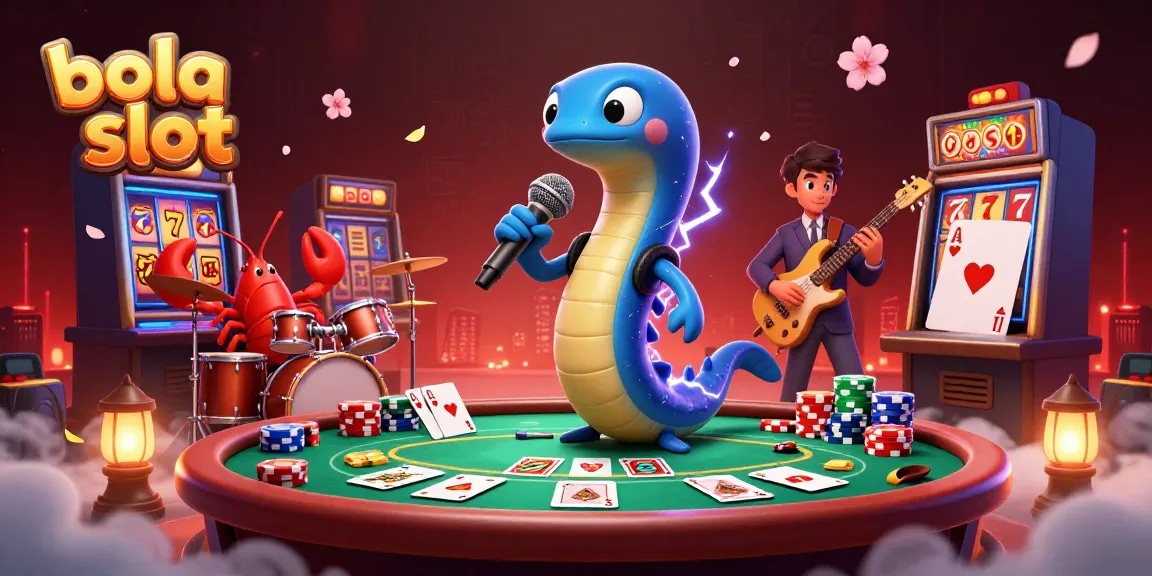 Experience the thrill of bola slot with vibrant 3D casino illustration featuring engaging characters and dynamic gambling elements.