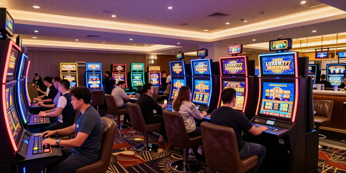 LUXURY777 Situs Resmi Terbaru dalam suasana kasino online yang penuh warna dan keceriaan, pemain terlibat dalam permainan slot dan meja.