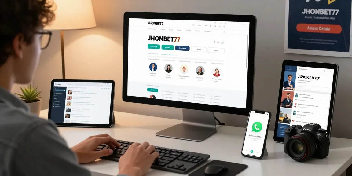Halaman akses pengguna IMBAJP JHONBET77 di layar komputer dengan informasi layanan dan dukungan pelanggan.