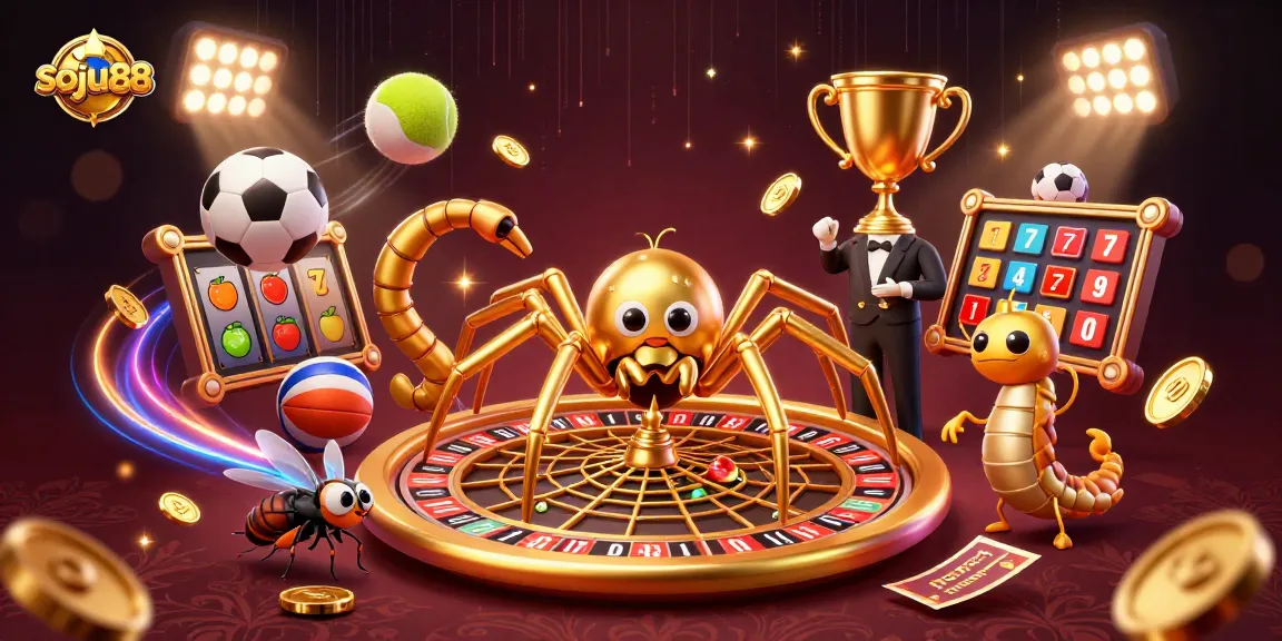 Engage in thrilling bets with soju88's vibrant 3D casino illustration showcasing unforgettable gaming elements.