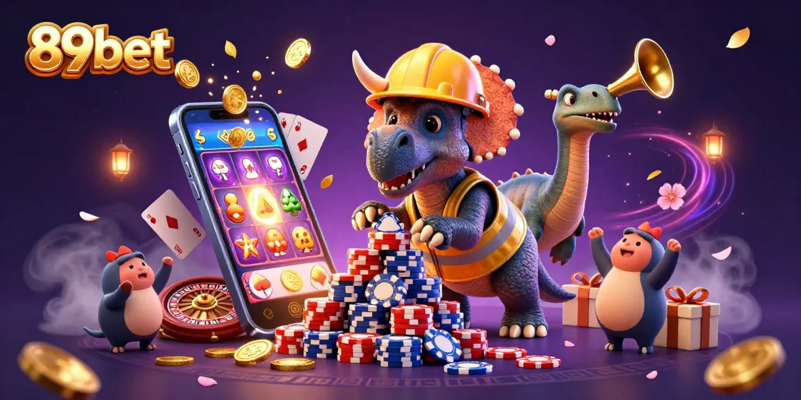 Win big with 89bet's exciting games featuring characters celebrating in a colorful casino scene.