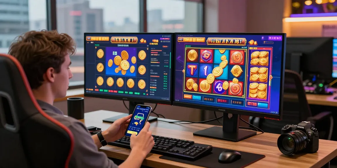 Login LUXURY777 pada perangkat komputer modern dengan elemen permainan slot online berwarna-warni.
