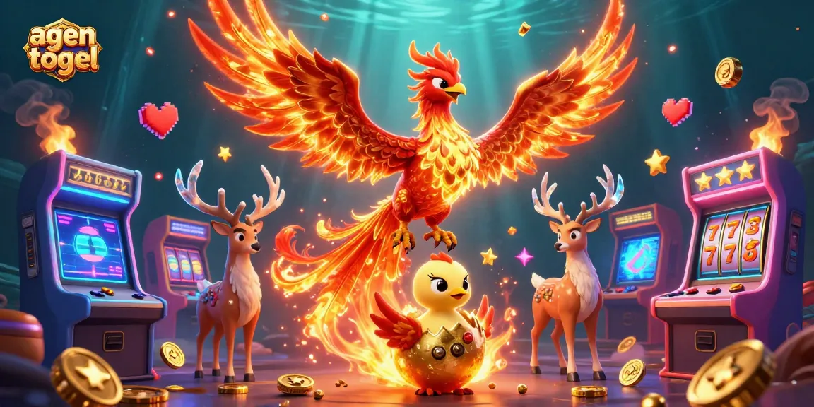 Memenangkan permainan agen togel sambil dikelilingi oleh mesin permainan 3D yang berwarna-warni.