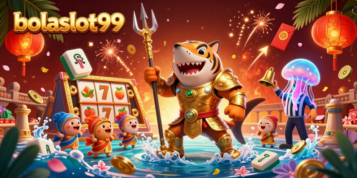 Experience exhilarating gameplay with bolaslot99 as the ferocious tiger shark spins slot reels in a vibrant underwater colosseum.