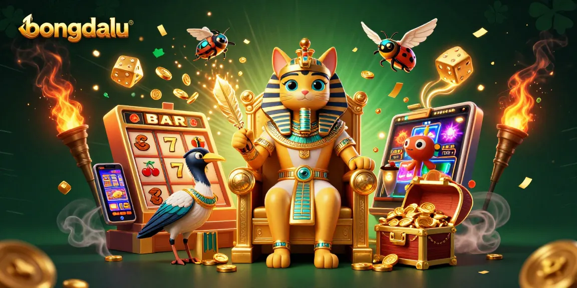 Experience the thrills of betting with bongdalu's animated illustration of slots, cats, and jackpot riches.