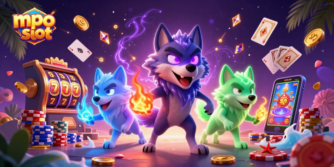 Experience mpo slot with animated characters amidst cascading coins and vivid casino elements.