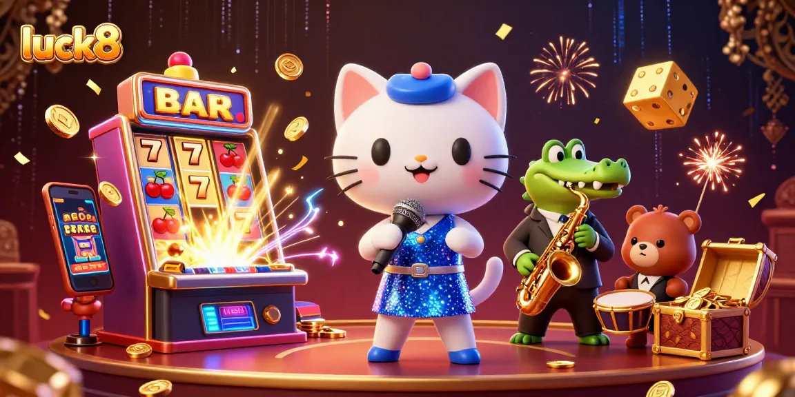 Experience the thrill of jackpot wins with luck8 in this vibrant casino scene featuring a musical performance.