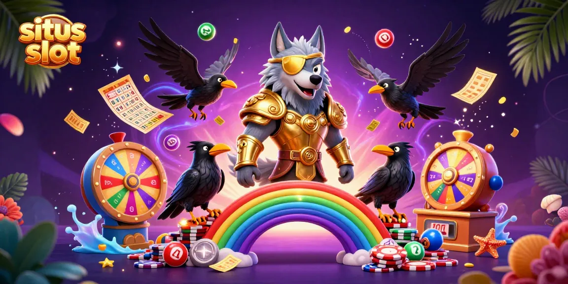 Engage with situs slot featuring Odin and his ravens, surrounded by lottery and gaming icons.