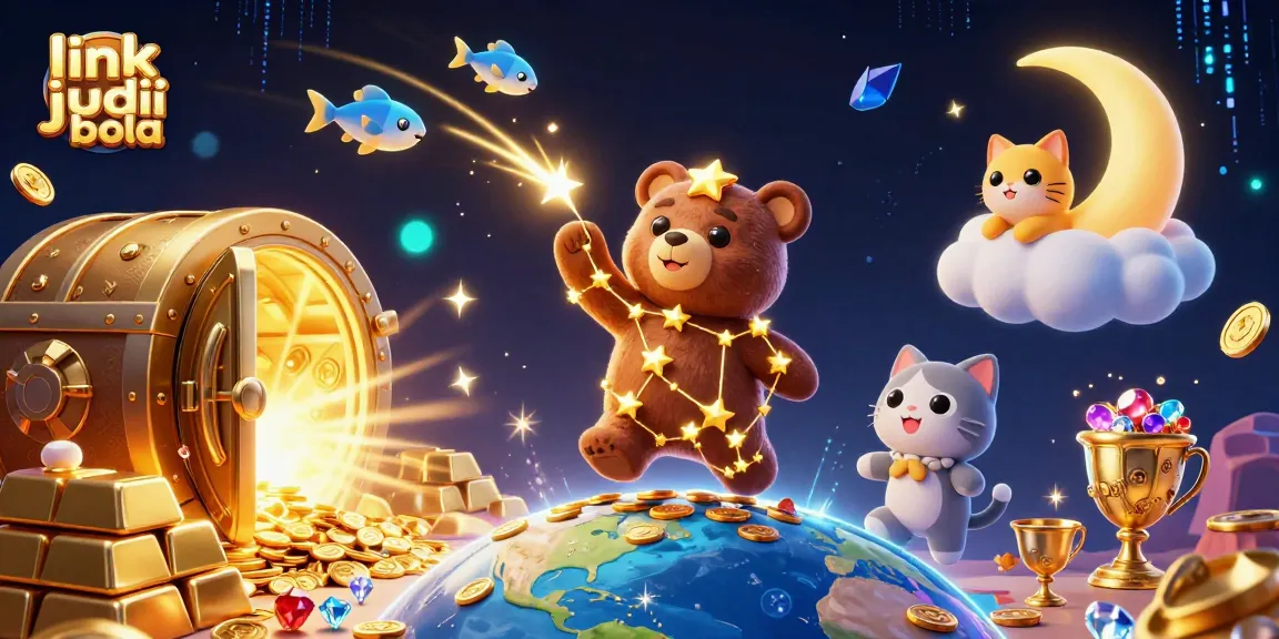 Jelajahi link judi bola dengan ilustrasi kasino yang menampilkan beruang konstelasi di malam hari menyimpan koin