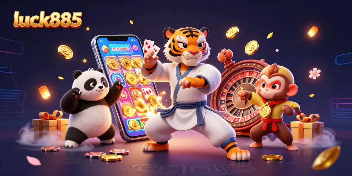 Experience thrilling jackpots and slots with luck885 as kung fu characters engage in exciting casino adventures.
