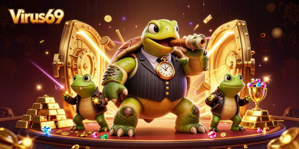 Engage with Virus69's thrilling casino atmosphere featuring a snapping turtle in a mobster suit.