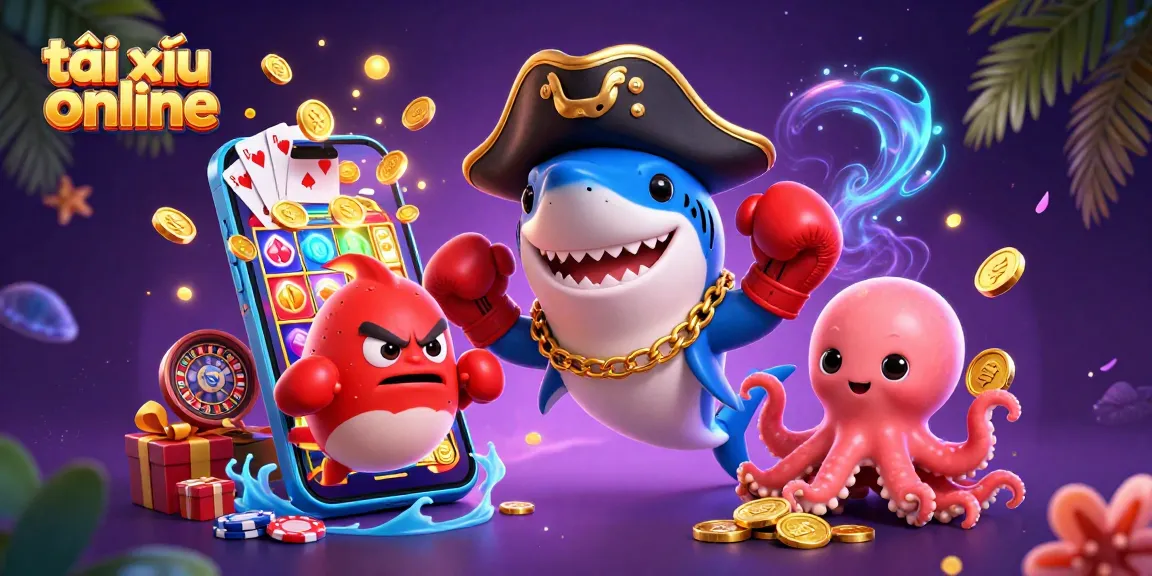 Play thrilling tài xỉu online with engaging characters and dynamic casino elements illustrated.