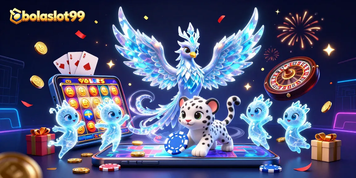 Experience the thrilling world of bolaslot99 with a vibrant casino scene and enchanting characters.
